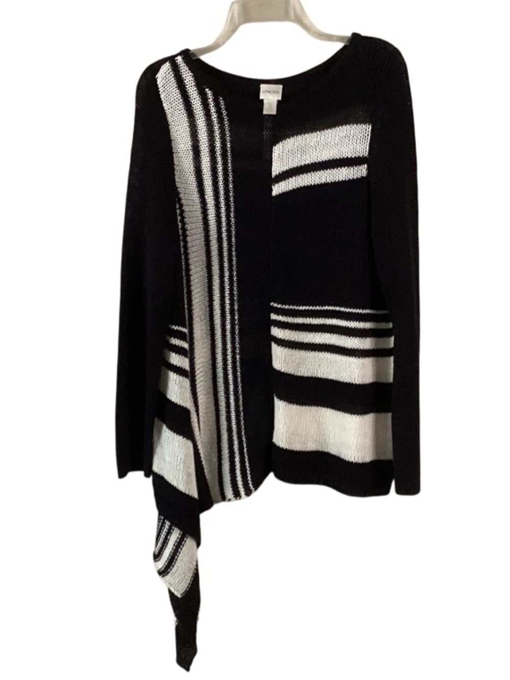 Chico’s Asymmetrical Hem Striped Oversized Sweater Large